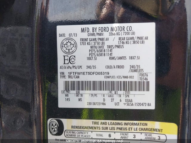 Aukcja sprzedaży 2013 Ford F150 Supercrew, vin: 1FTFW1ET5DFD05319, numer aukcji: 12613071