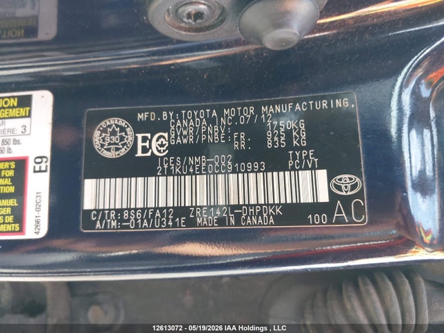 2012 Toyota Matrix მანქანა იყიდება აუქციონზე, vin: 2T1KU4EE0CC910993, აუქციონის ნომერი: 12613072