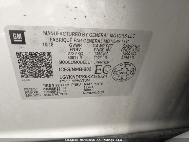 Продаж на аукціоні авто 2019 Cadillac Xt5 Luxury, vin: 1GYKNDRS0KZ165724, номер лоту: 12613084