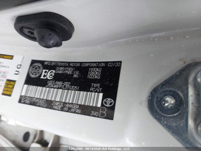12613085 :رقم المزاد ، JTDKARFP7L3153251 vin ، 2020 Toyota Prius Prime Le/xle/limited مزاد بيع