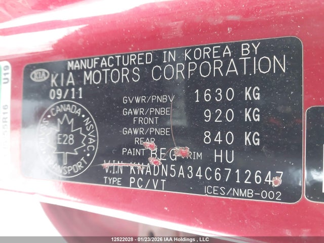 Aukcja sprzedaży 2012 Kia Rio Ex/lx/lx+, vin: KNADN5A34C6712647, numer aukcji: 12522028