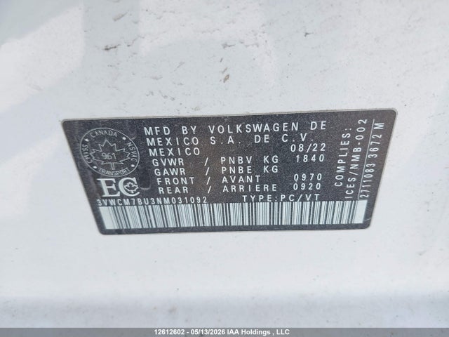 3VWCM7BU3NM031092 Volkswagen Jetta Trendline