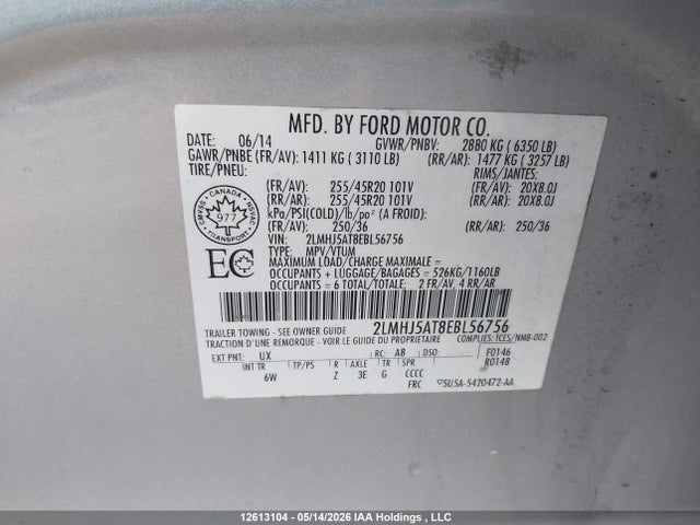 Lincoln MKT 2014 2LMHJ5AT8EBL56756 Image 9