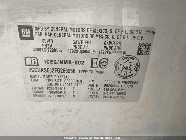 Aukcja sprzedaży 2015 Chevrolet Silverado 1500 1lz/2lz, vin: 3GCUKSEJ2FG266956, numer aukcji: 12613114