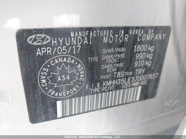 KMHH35LE3JU007657 Hyundai ELANTRA GT