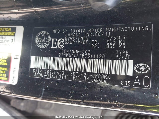 12606946 :رقم المزاد ، 2T1KU4EE1BC644480 vin ، 2011 Toyota Matrix مزاد بيع