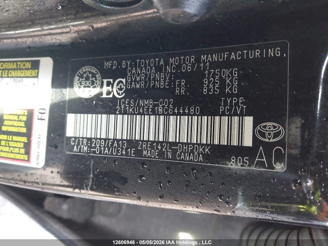 12606946 :رقم المزاد ، 2T1KU4EE1BC644480 vin ، 2011 Toyota Matrix مزاد بيع