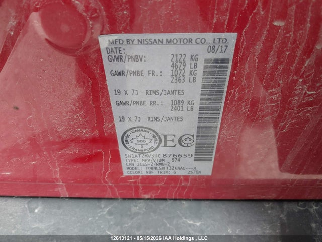 5N1AT2MV3HC876659 Nissan Rogue Sv/sl