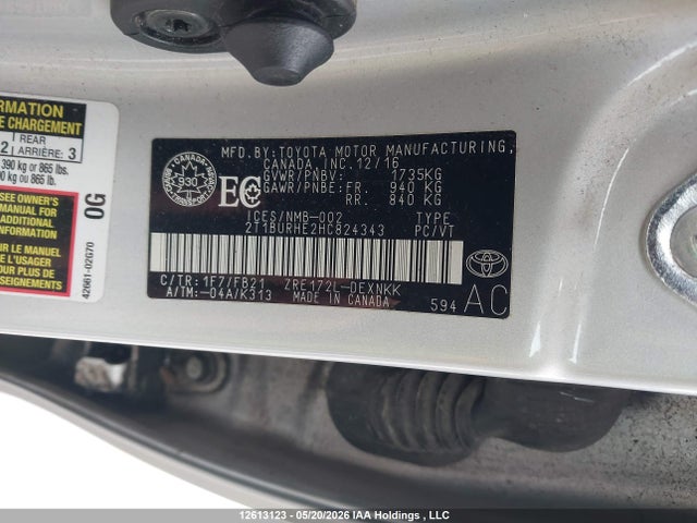 12613123 :رقم المزاد ، 2T1BURHE2HC824343 vin ، 2017 Toyota Corolla Le مزاد بيع