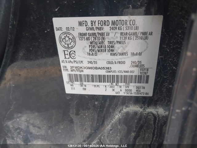 Продажа на аукционе авто 2013 Ford Edge, vin: 2FMDK3G98DBA05383, номер лота: 12613130