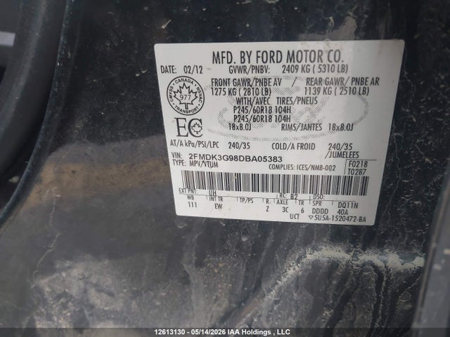 Продажа на аукционе авто 2013 Ford Edge, vin: 2FMDK3G98DBA05383, номер лота: 12613130
