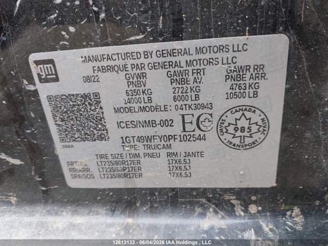 2023 Gmc Sierra 3500hd Denali მანქანა იყიდება აუქციონზე, vin: 1GT49WEY0PF102544, აუქციონის ნომერი: 12613133