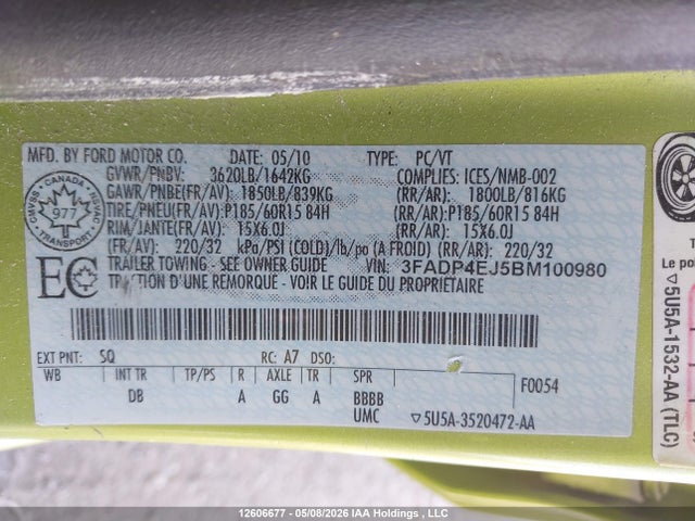 Aukcja sprzedaży 2011 Ford Fiesta Se, vin: 3FADP4EJ5BM100980, numer aukcji: 12606677
