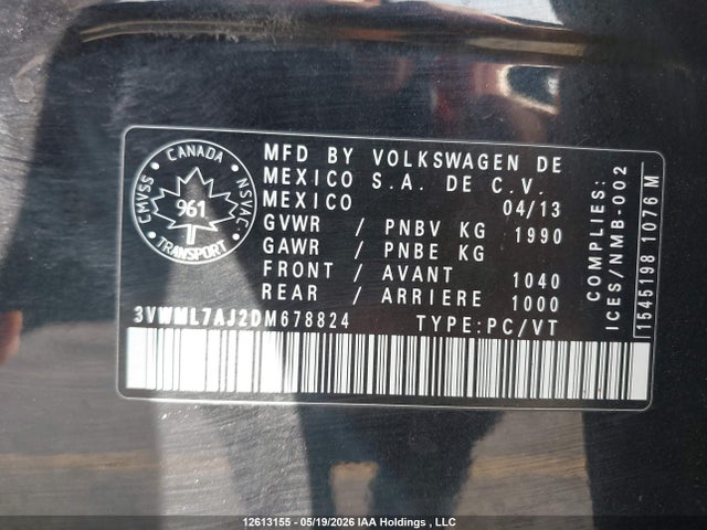 Aukcja sprzedaży 2013 Volkswagen Jetta Tdi, vin: 3VWML7AJ2DM678824, numer aukcji: 12613155