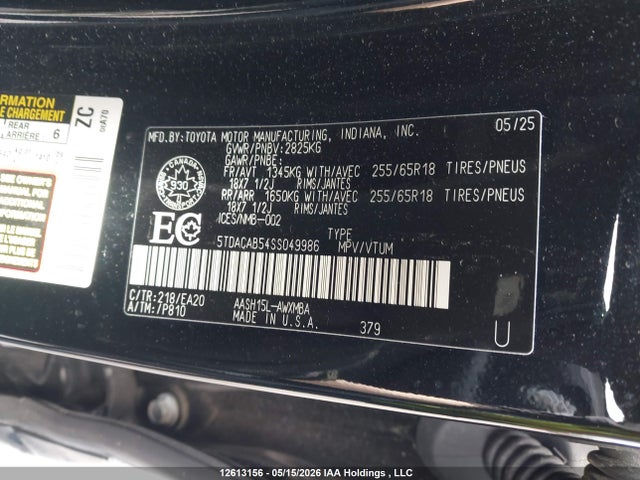 12613156 :رقم المزاد ، 5TDACAB54SS049986 vin ، 2025 Toyota Grand Highlander Hybrid Xle مزاد بيع