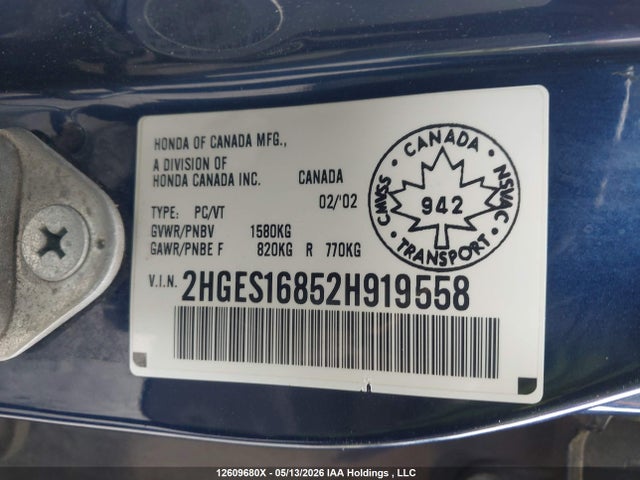 Продаж на аукціоні авто 2002 Honda Civic Lx-g, vin: 2HGES16852H919558, номер лоту: 12609680