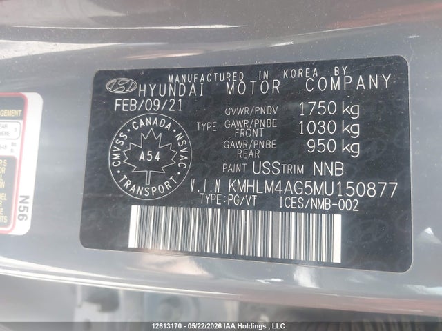 Aukcja sprzedaży 2021 Hyundai Elantra Sel, vin: KMHLM4AG5MU150877, numer aukcji: 12613170