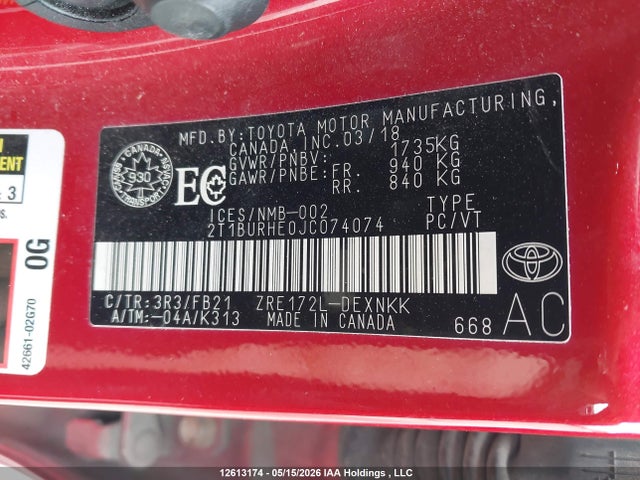 Toyota Corolla 2018 2T1BURHE0JC074074 Image 18