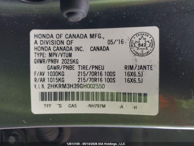 2HKRM3H39GH002550 Honda CR-V LX
