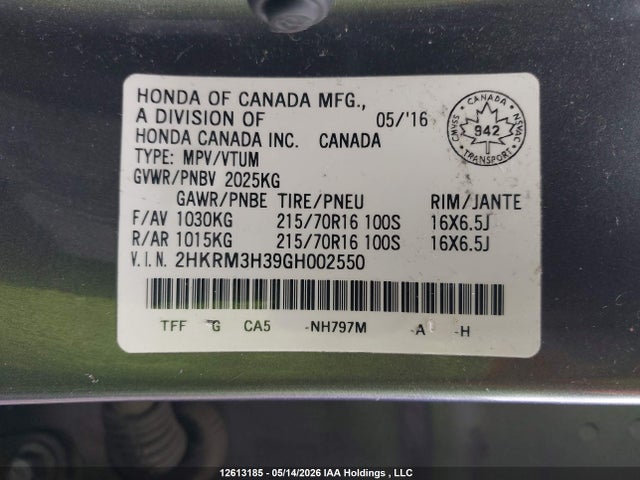 2HKRM3H39GH002550 Honda CR-V LX