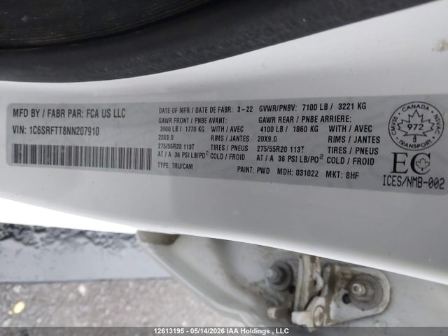 Продаж на аукціоні авто 2022 Ram 1500 Sport, vin: 1C6SRFTT8NN207910, номер лоту: 12613195