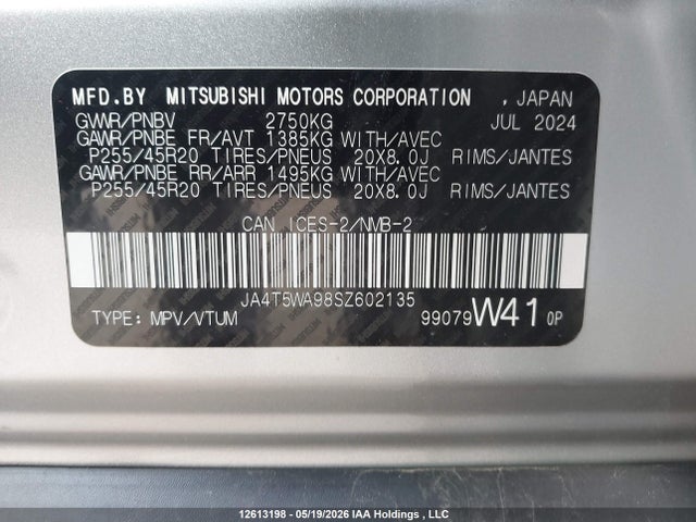Aukcja sprzedaży 2025 Mitsubishi Outlander Phev Gt Noir/gt S-awc, vin: JA4T5WA98SZ602135, numer aukcji: 12613198