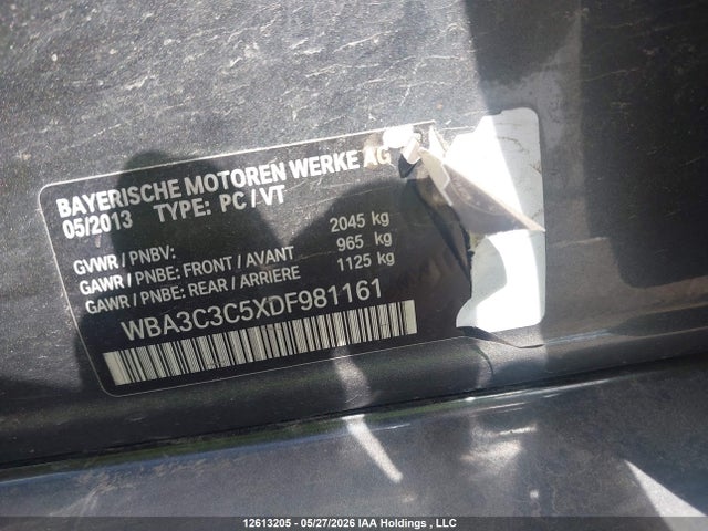 12613205 :رقم المزاد ، WBA3C3C5XDF981161 vin ، 2013 Bmw 320i Xdrive مزاد بيع