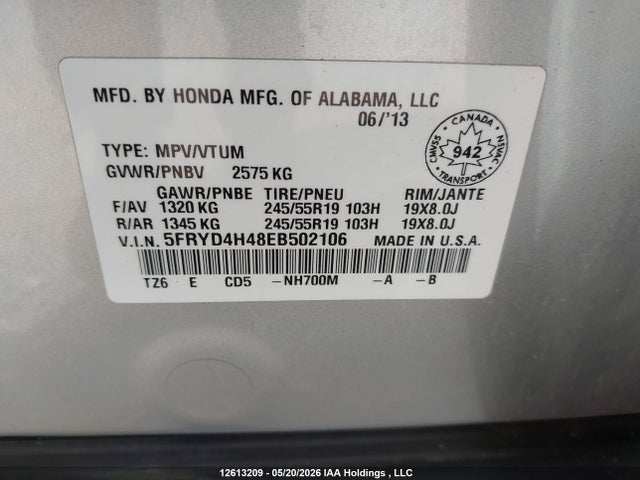 5FRYD4H48EB502106 Acura MDX