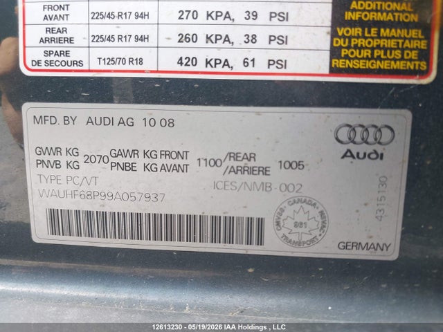 Продажа на аукционе авто 2009 Audi A3, vin: WAUHF68P99A057937, номер лота: 12613230
