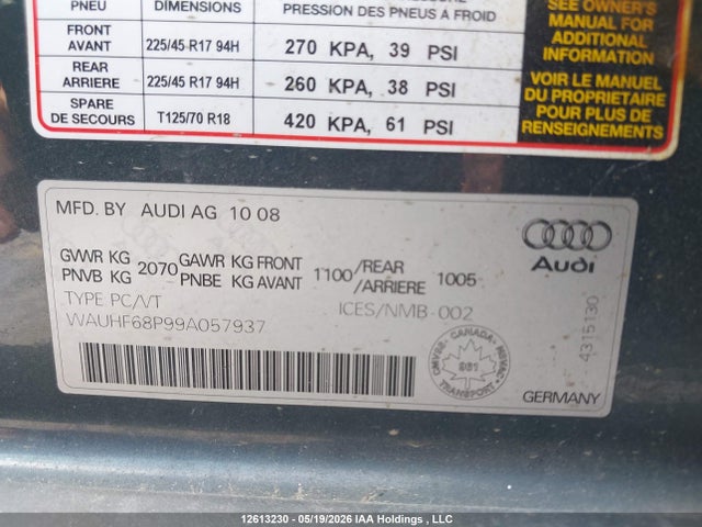 Продажа на аукционе авто 2009 Audi A3, vin: WAUHF68P99A057937, номер лота: 12613230