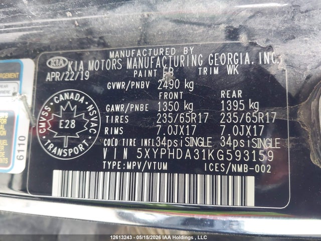 KIA SORENTO EX 2019 5XYPHDA31KG593159 Image 19