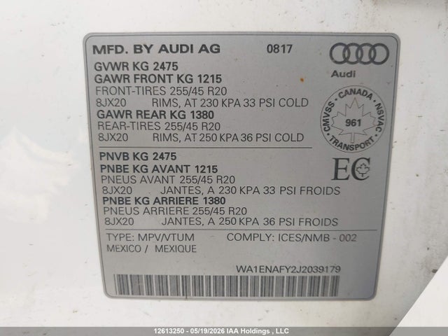 Продажа на аукционе авто 2018 Audi Q5 2.0t Progressiv, vin: WA1ENAFY2J2039179, номер лота: 12613250