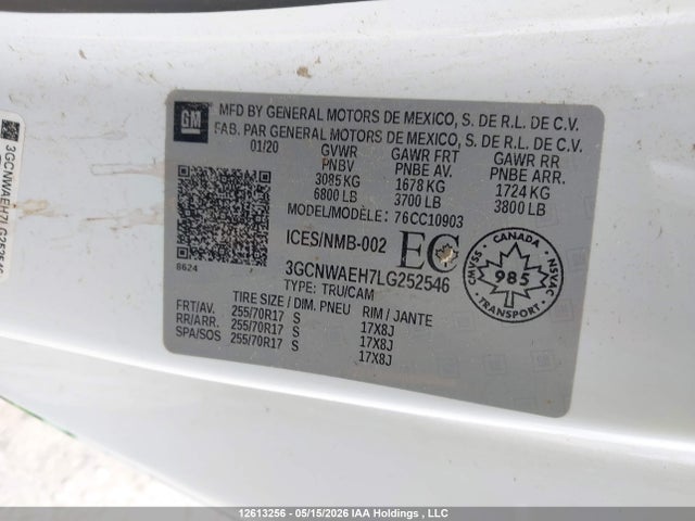 12613256 :رقم المزاد ، 3GCNWAEH7LG252546 vin ، 2020 Chevrolet Silverado C1500 مزاد بيع