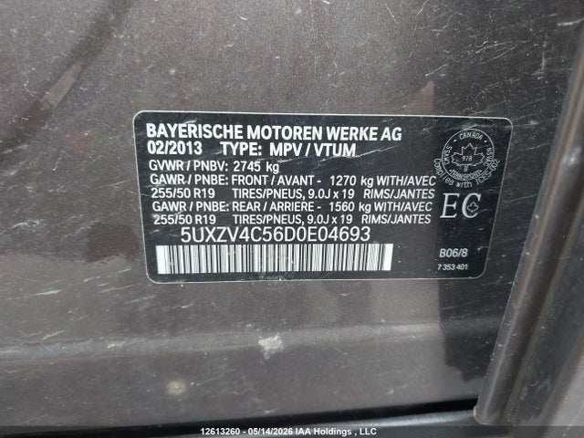 12613260 :رقم المزاد ، 5UXZV4C56D0E04693 vin ، 2013 Bmw X5 Xdrive35i مزاد بيع