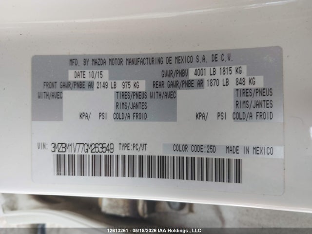Aukcja sprzedaży 2016 Mazda Mazda3 Gs, vin: 3MZBM1V77GM263549, numer aukcji: 12613261