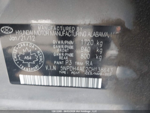 Продаж на аукціоні авто 2012 Hyundai Elantra Gl, vin: 5NPDH4AE2CH138643, номер лоту: 12613269