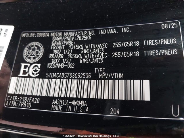 2025 Toyota Grand Highlander Hybrid Xle მანქანა იყიდება აუქციონზე, vin: 5TDACAB57SS062506, აუქციონის ნომერი: 12613281