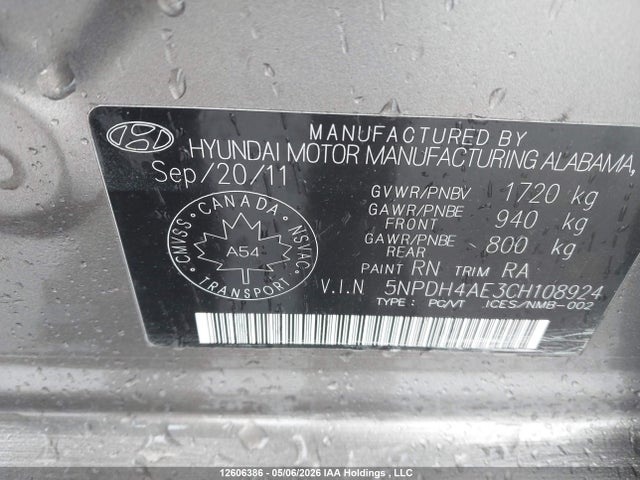 2012 Hyundai Elantra Gl მანქანა იყიდება აუქციონზე, vin: 5NPDH4AE3CH108924, აუქციონის ნომერი: 12606386