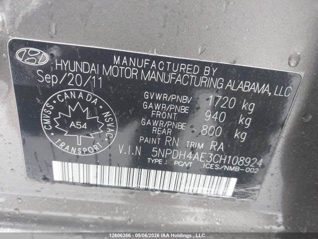 2012 Hyundai Elantra Gl მანქანა იყიდება აუქციონზე, vin: 5NPDH4AE3CH108924, აუქციონის ნომერი: 12606386