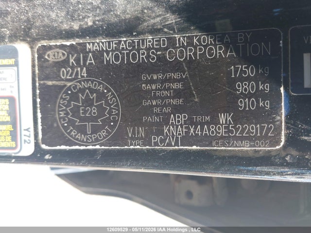 12609529 :رقم المزاد ، KNAFX4A89E5229172 vin ، 2014 Kia Forte 2.0l Ex/2.0l Sx مزاد بيع