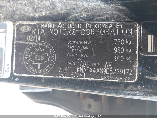 12609529 :رقم المزاد ، KNAFX4A89E5229172 vin ، 2014 Kia Forte 2.0l Ex/2.0l Sx مزاد بيع