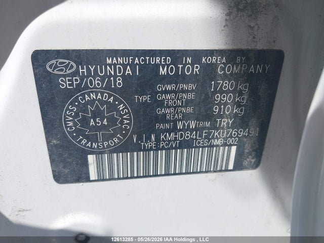 KMHD84LF7KU769491 Hyundai Elantra Sel/value/limited