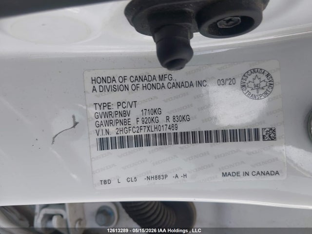 2020 Honda Civic მანქანა იყიდება აუქციონზე, vin: 2HGFC2F7XLH017469, აუქციონის ნომერი: 12613289