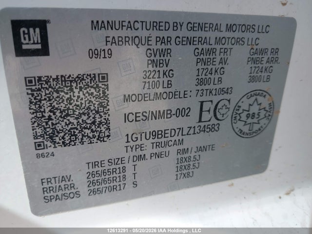 1GTU9BED7LZ134583 GMC Sierra K1500 Sle