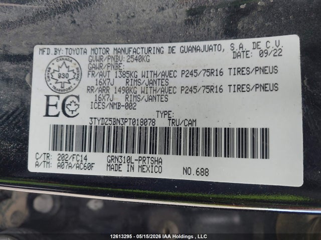 12613295 :رقم المزاد ، 3TYDZ5BN3PT018078 vin ، 2023 Toyota Tacoma Double Cab/sr5/trd Sport/trd Off Road مزاد بيع