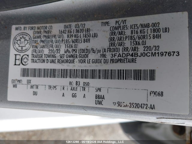 Продаж на аукціоні авто 2012 Ford Fiesta Se, vin: 3FADP4BJ0CM197673, номер лоту: 12613298