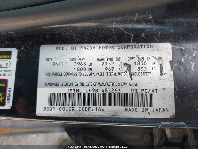 2011 Mazda Mazda3 Gx მანქანა იყიდება აუქციონზე, vin: JM1BL1UF9B1483263, აუქციონის ნომერი: 12613314