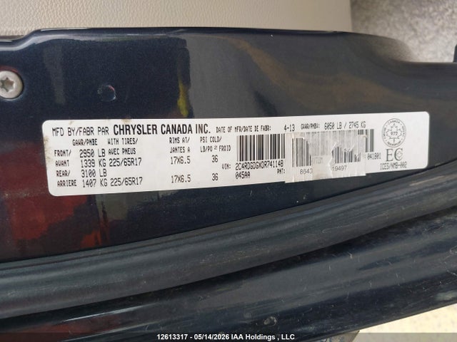 12613317 :رقم المزاد ، 2C4RDGDGXDR741148 vin ، 2013 Dodge Grand Caravan مزاد بيع