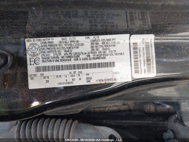 12613329 :رقم المزاد ، 1FADP3N21DL191561 vin ، 2013 Ford Focus مزاد بيع