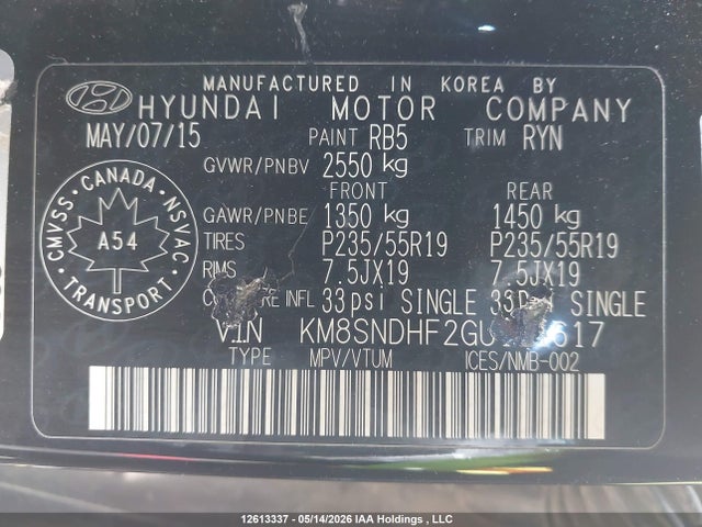 Продаж на аукціоні авто 2016 Hyundai Santa Fe Se/limited, vin: KM8SNDHF2GU131617, номер лоту: 12613337